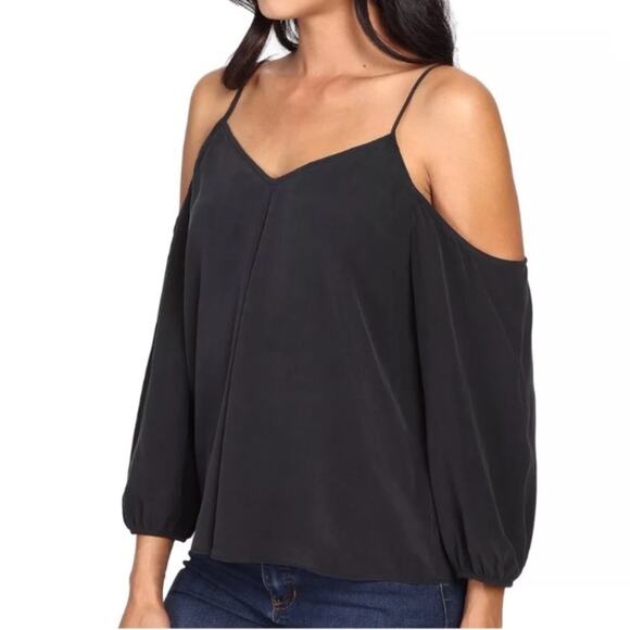 Joie black silk cold shoulder long sleeve top - Picture 2 of 10